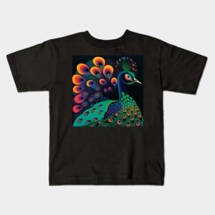 Striking Green Peacock Art Kids T-Shirt